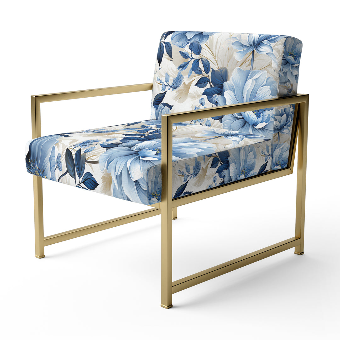 Serene Blue Garden Blooms Floral Pattern - Cottage Arm Chair