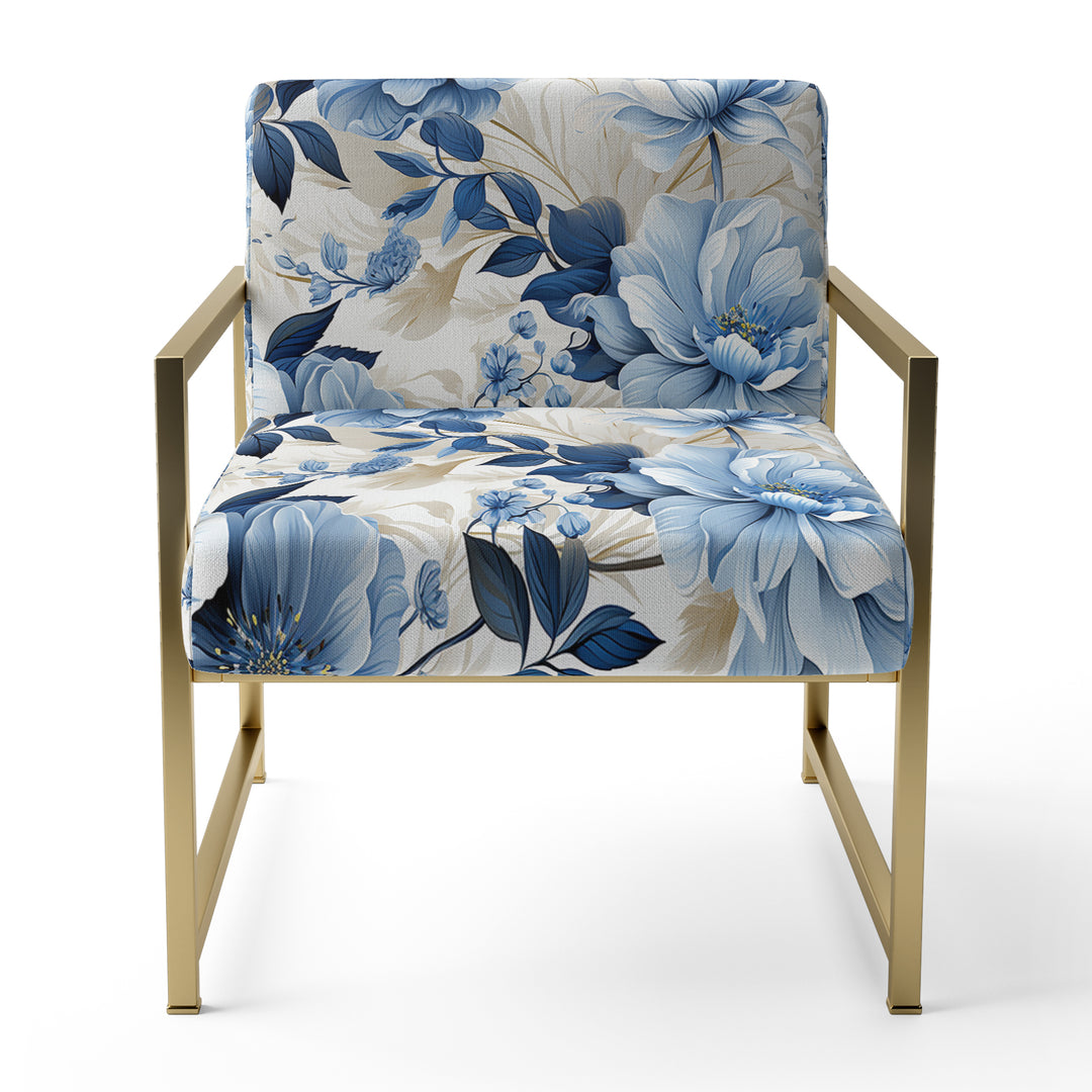 Serene Blue Garden Blooms Floral Pattern - Cottage Arm Chair