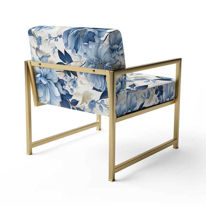 Serene Blue Garden Blooms Floral Pattern - Cottage Arm Chair