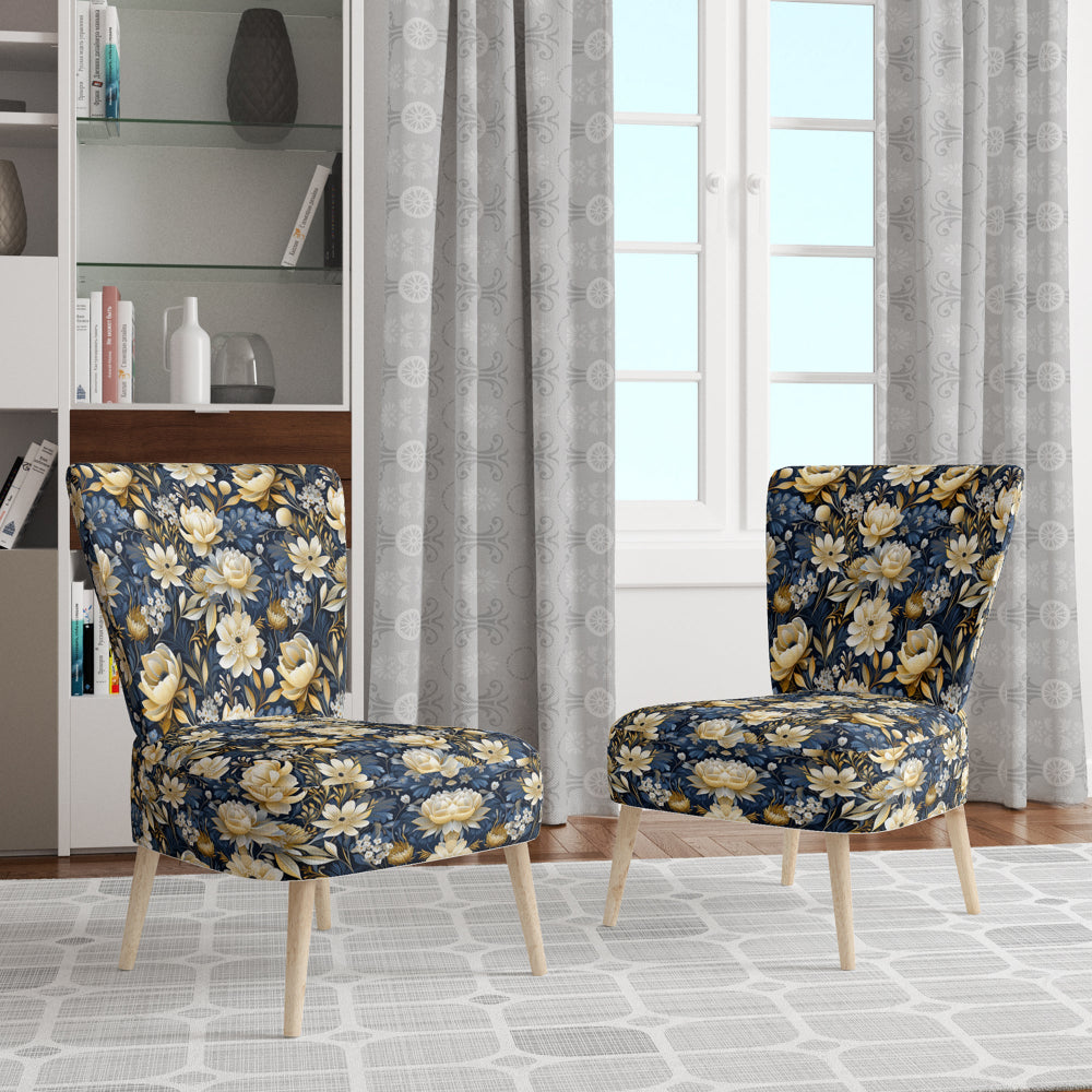 Blue Oasis Floral Blooming Garden - Cottage Arm Chair