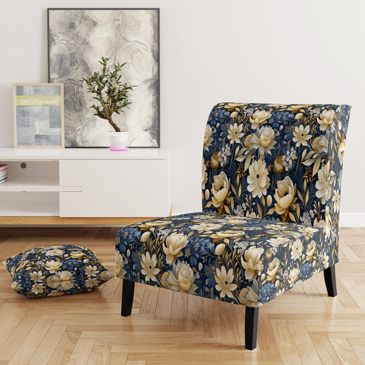 Blue Oasis Floral Blooming Garden - Cottage Arm Chair