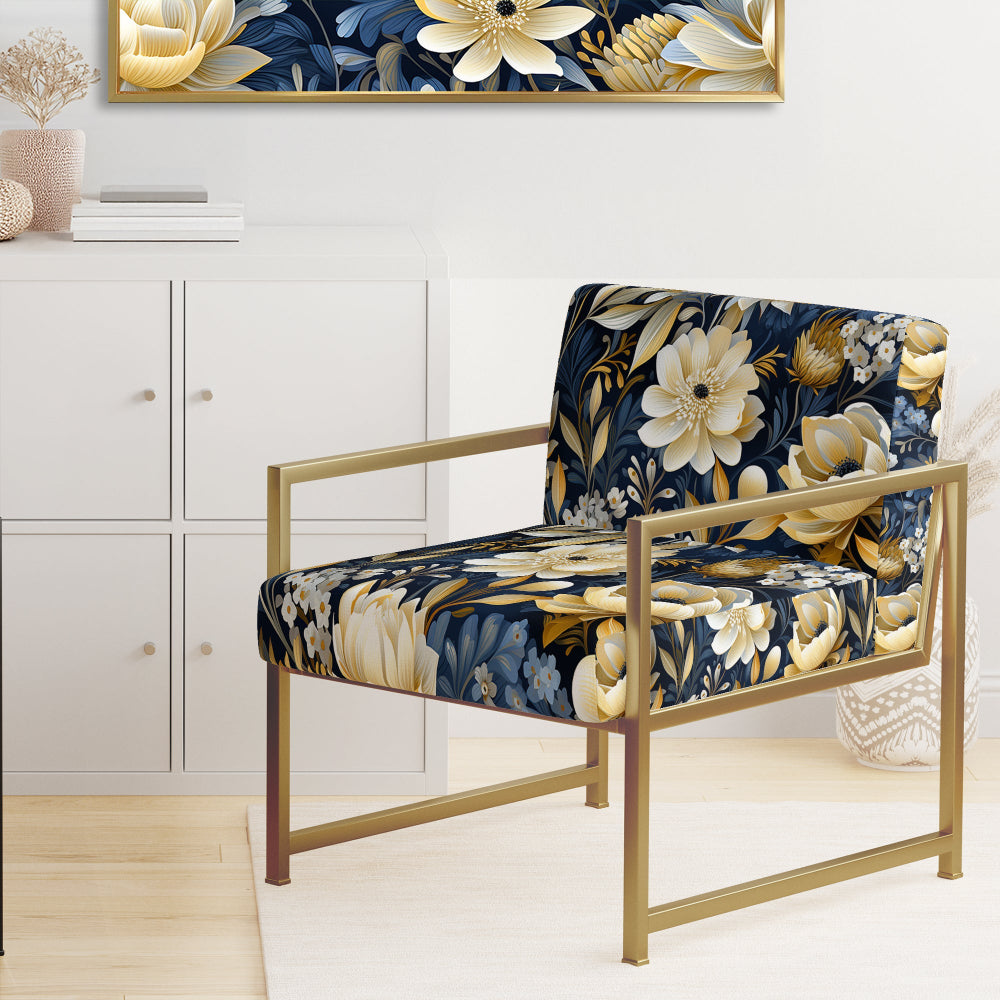 Blue Oasis Floral Blooming Garden - Cottage Arm Chair