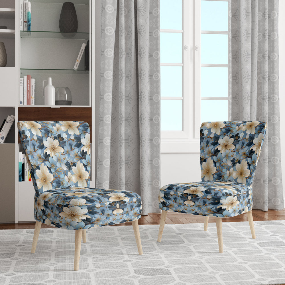 Blue Vintage Romance Floral Pattern - Cottage Arm Chair