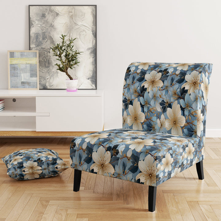 Blue Vintage Romance Floral Pattern - Cottage Arm Chair