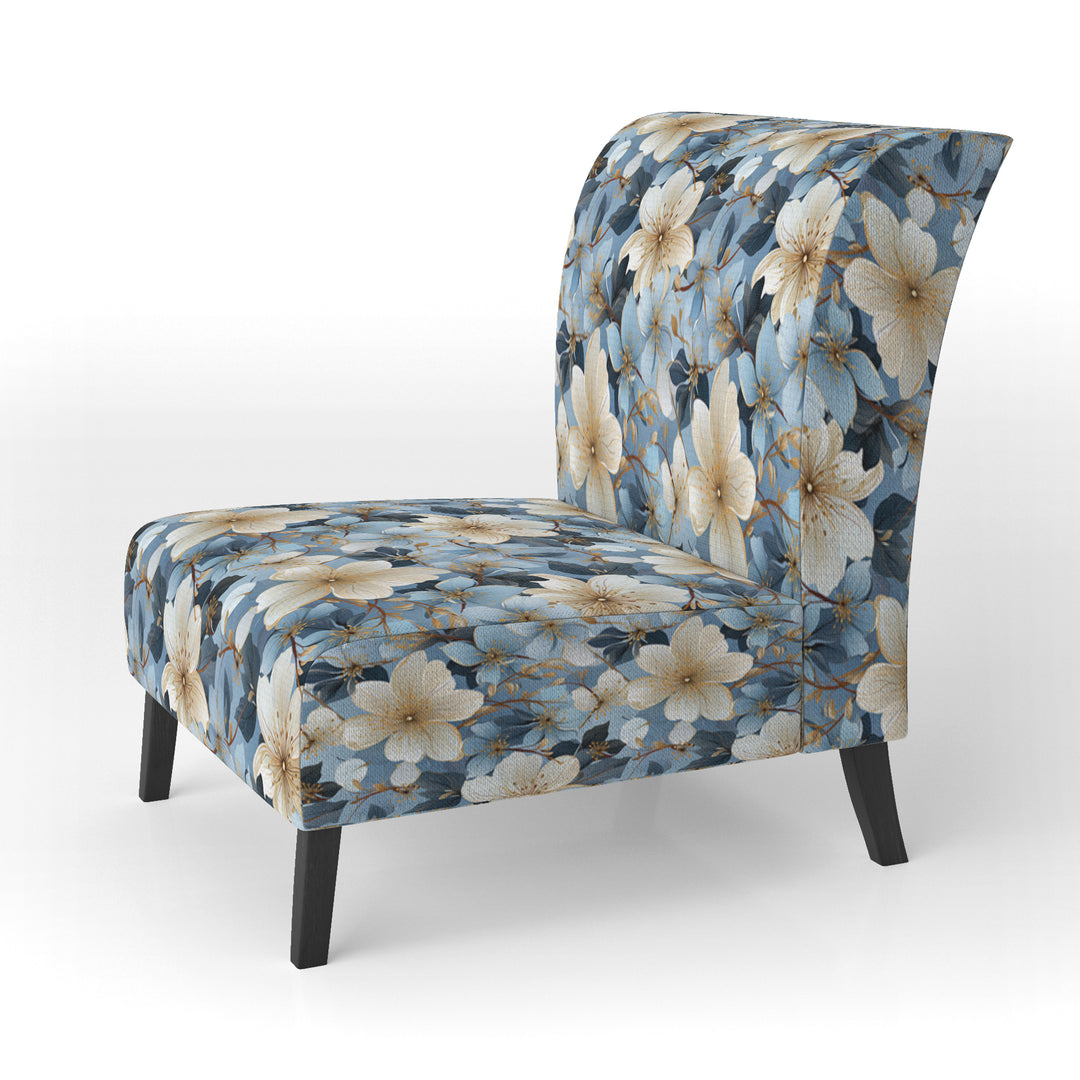 Blue Vintage Romance Floral Pattern - Cottage Arm Chair