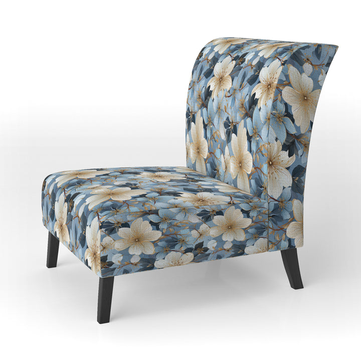 Blue Vintage Romance Floral Pattern - Cottage Arm Chair