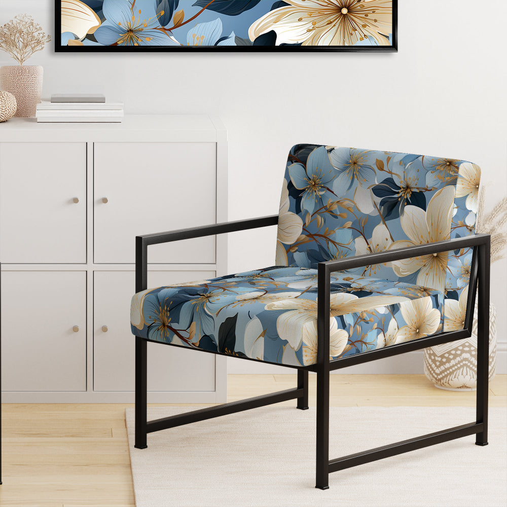 Blue Vintage Romance Floral Pattern - Cottage Arm Chair