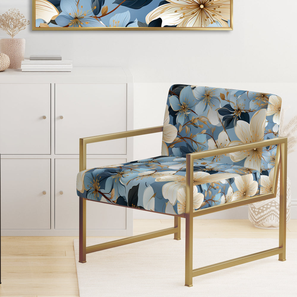 Blue Vintage Romance Floral Pattern - Cottage Arm Chair