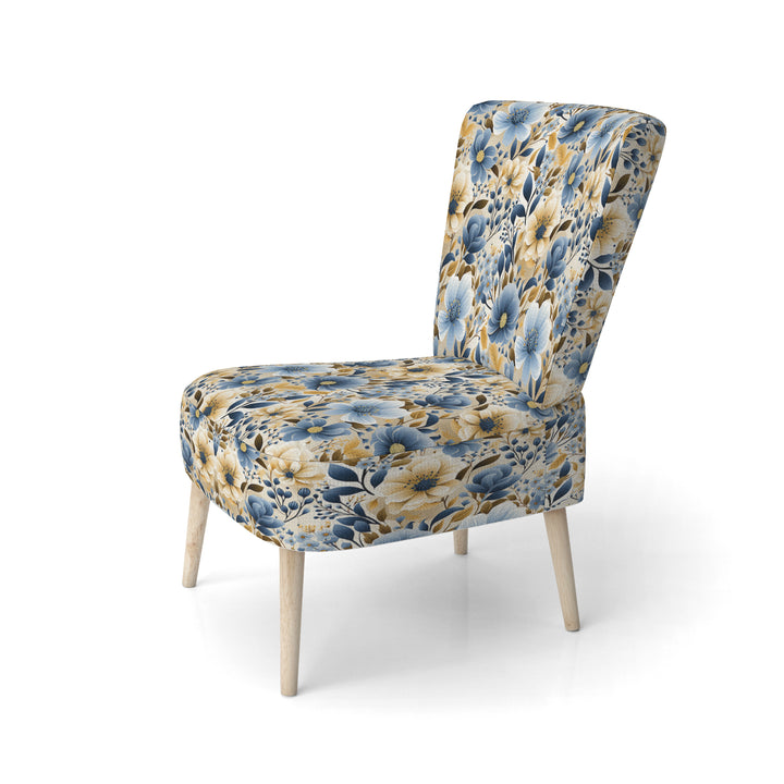 Blue &amp; Ivory Coastal Dreams Floral Pattern - Cottage Accent Slipper Chair
