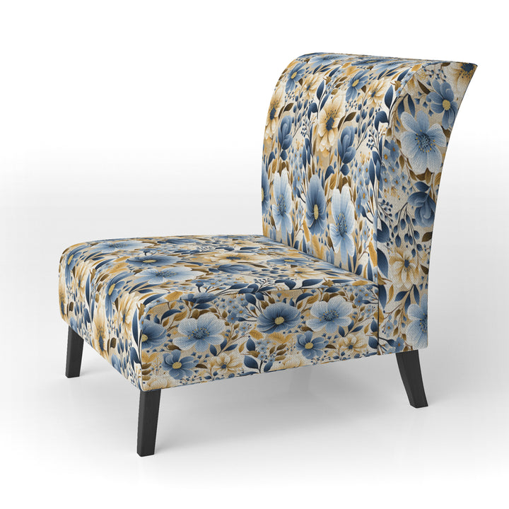 Blue &amp; Ivory Coastal Dreams Floral Pattern - Cottage Accent Slipper Chair