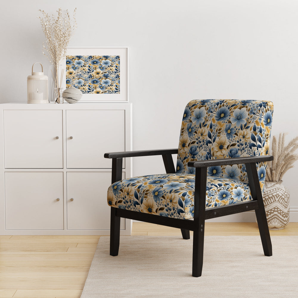 Blue &amp; Ivory Coastal Dreams Floral Pattern - Cottage Accent Slipper Chair