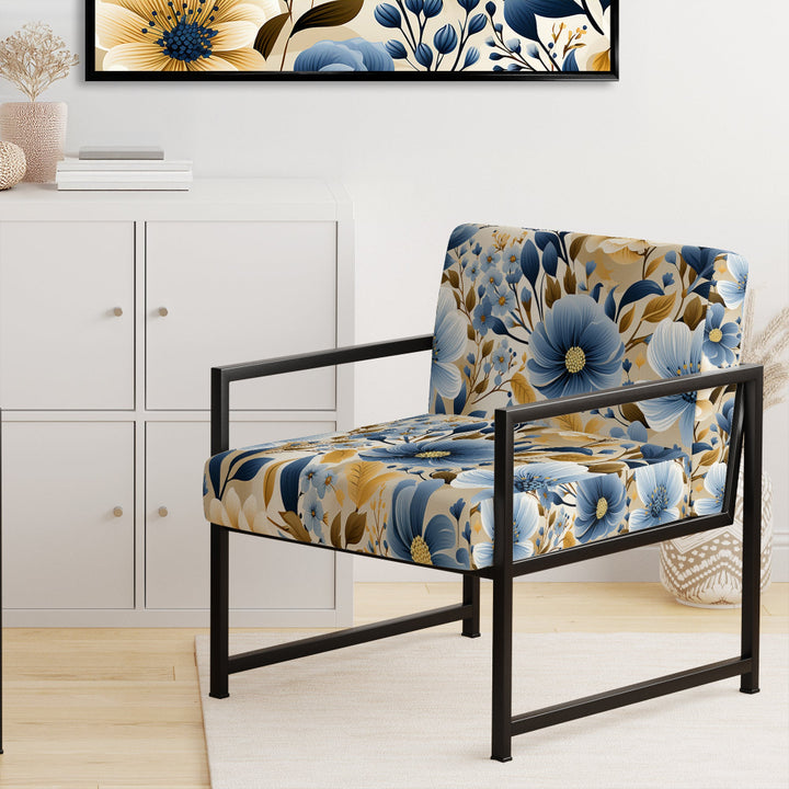 Blue &amp; Ivory Coastal Dreams Floral Pattern - Cottage Accent Slipper Chair
