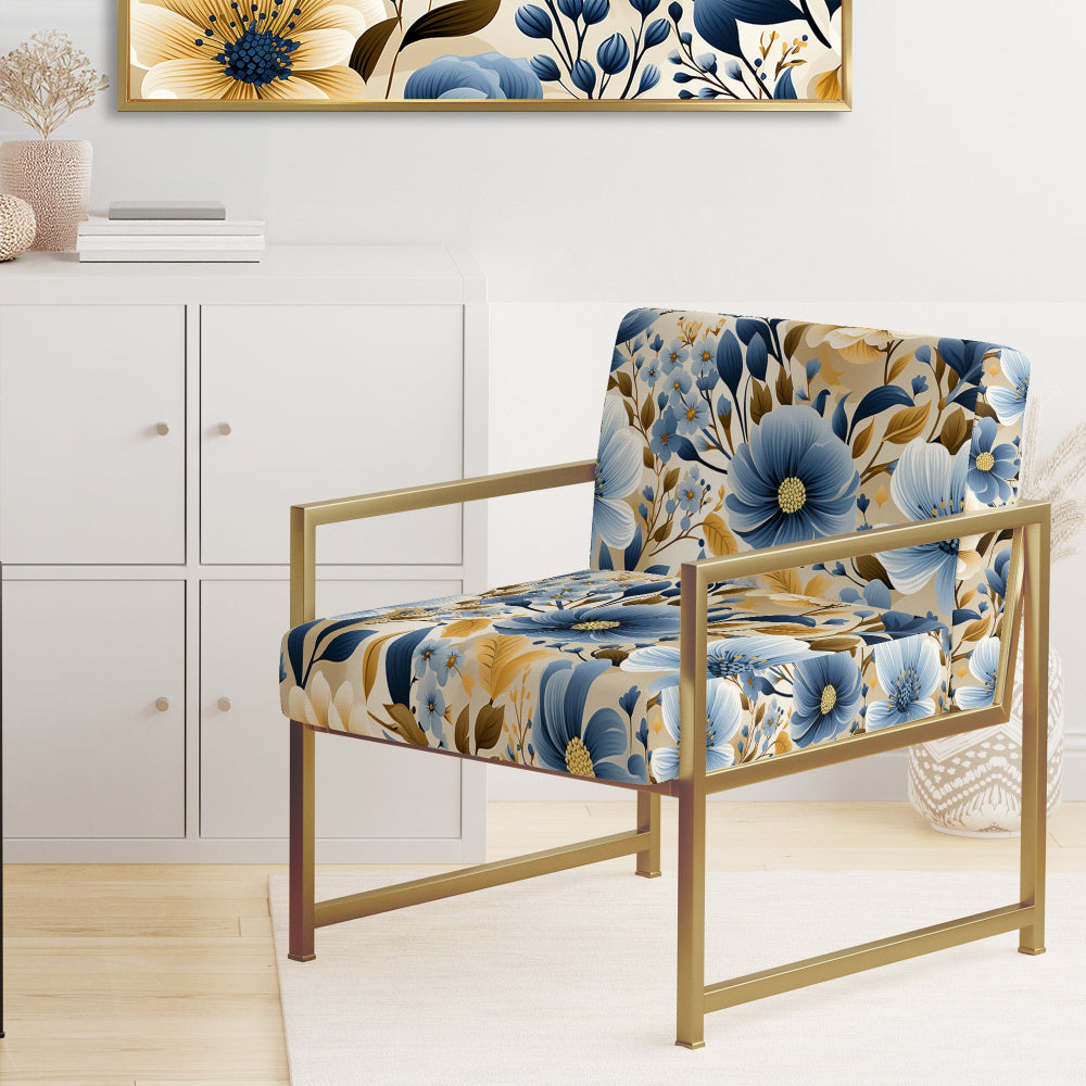 Blue &amp; Ivory Coastal Dreams Floral Pattern - Cottage Accent Slipper Chair