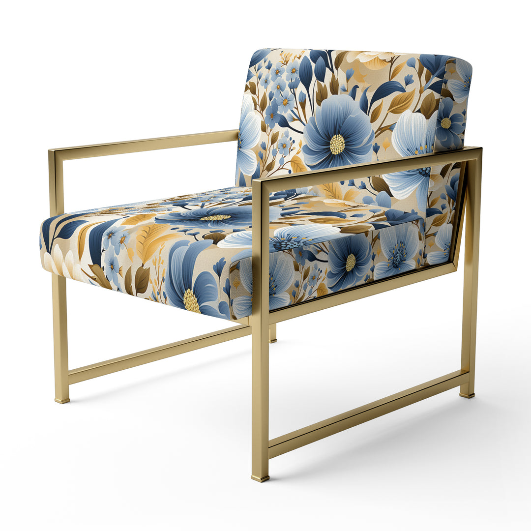 Blue &amp; Ivory Coastal Dreams Floral Pattern - Cottage Accent Slipper Chair