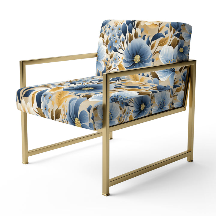 Blue &amp; Ivory Coastal Dreams Floral Pattern - Cottage Accent Slipper Chair
