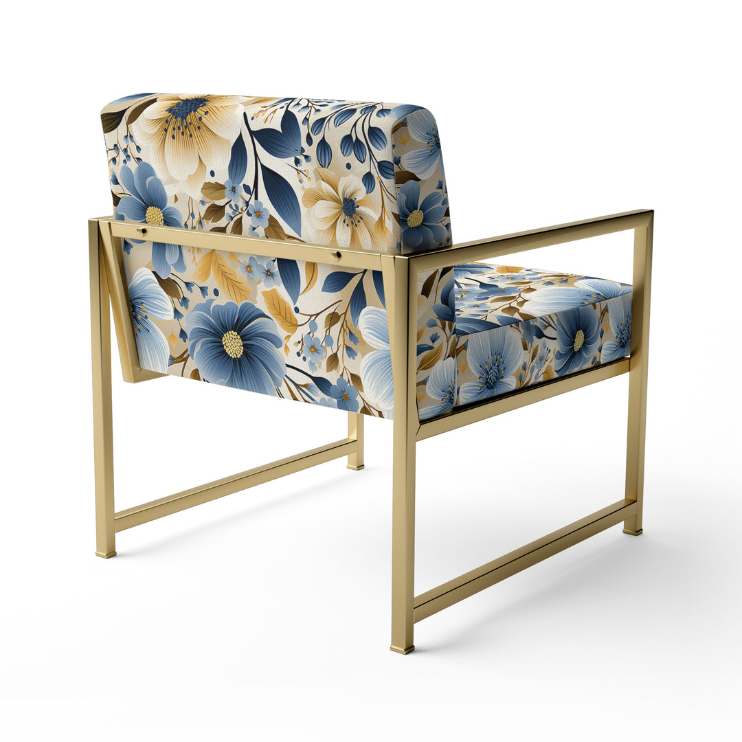 Blue &amp; Ivory Coastal Dreams Floral Pattern - Cottage Accent Slipper Chair