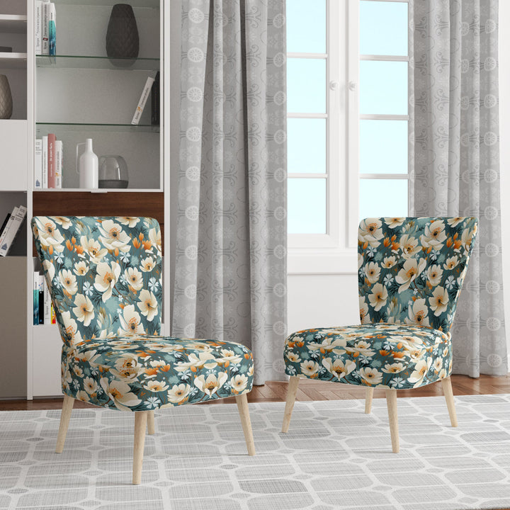Ivory Coastal Blossoms Floral Pattern - Cottage Arm Chair