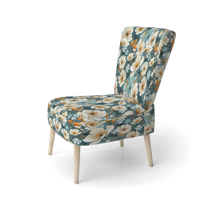 Ivory Coastal Blossoms Floral Pattern - Cottage Arm Chair