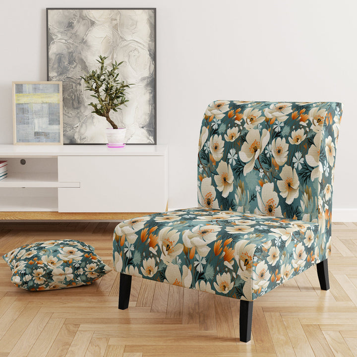 Ivory Coastal Blossoms Floral Pattern - Cottage Arm Chair