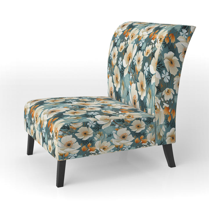 Ivory Coastal Blossoms Floral Pattern - Cottage Arm Chair