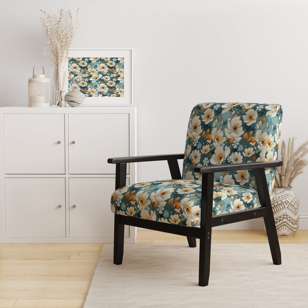 Ivory Coastal Blossoms Floral Pattern - Cottage Arm Chair