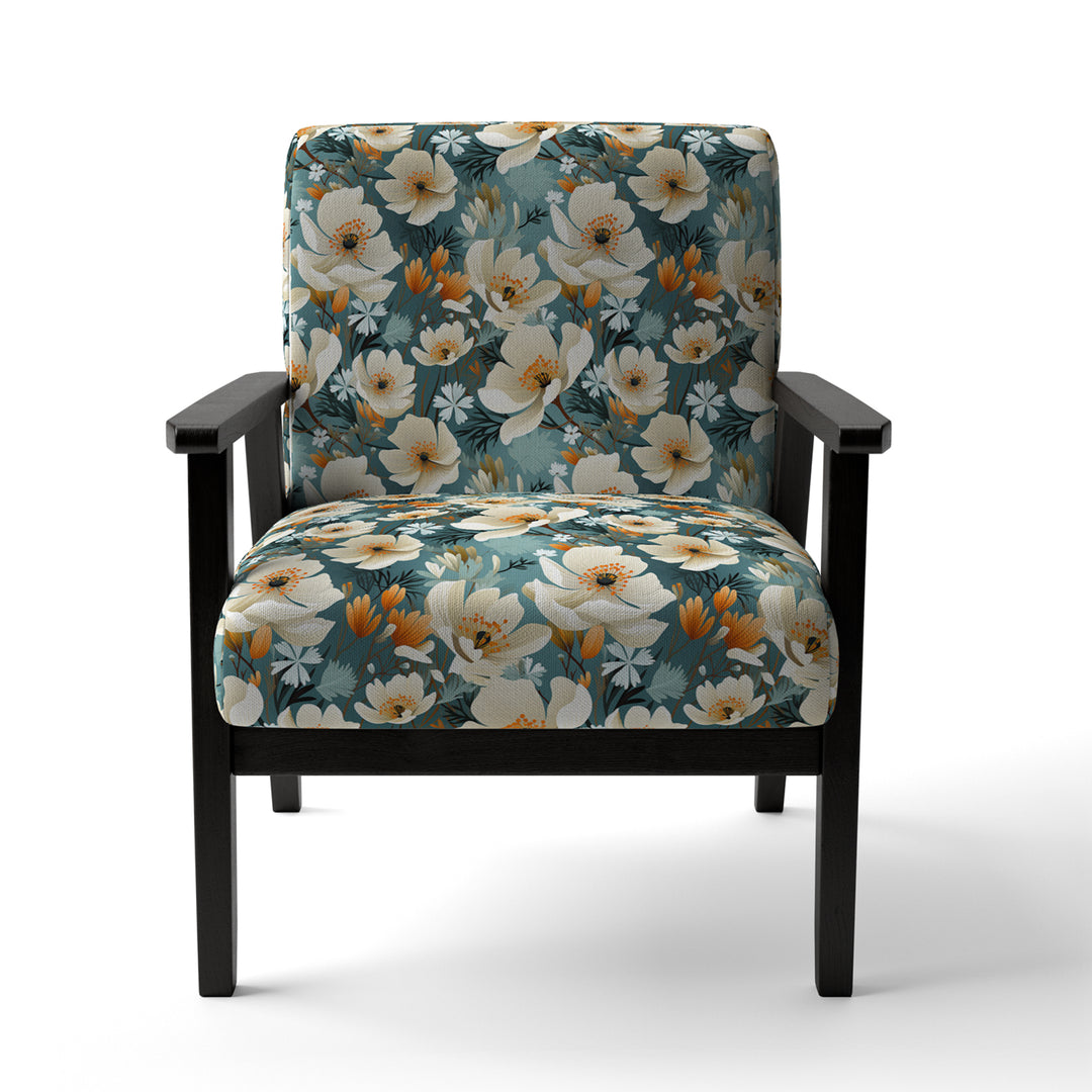 Ivory Coastal Blossoms Floral Pattern - Cottage Arm Chair