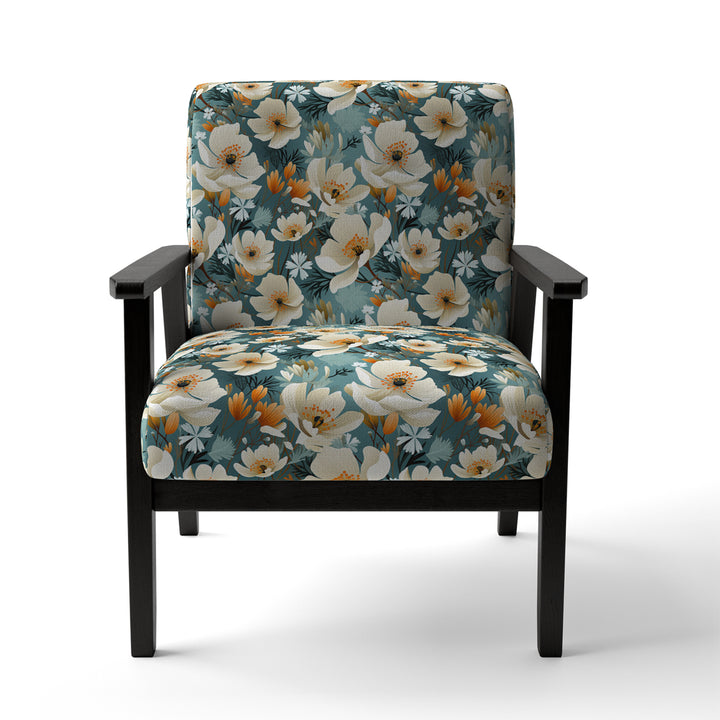 Ivory Coastal Blossoms Floral Pattern - Cottage Arm Chair