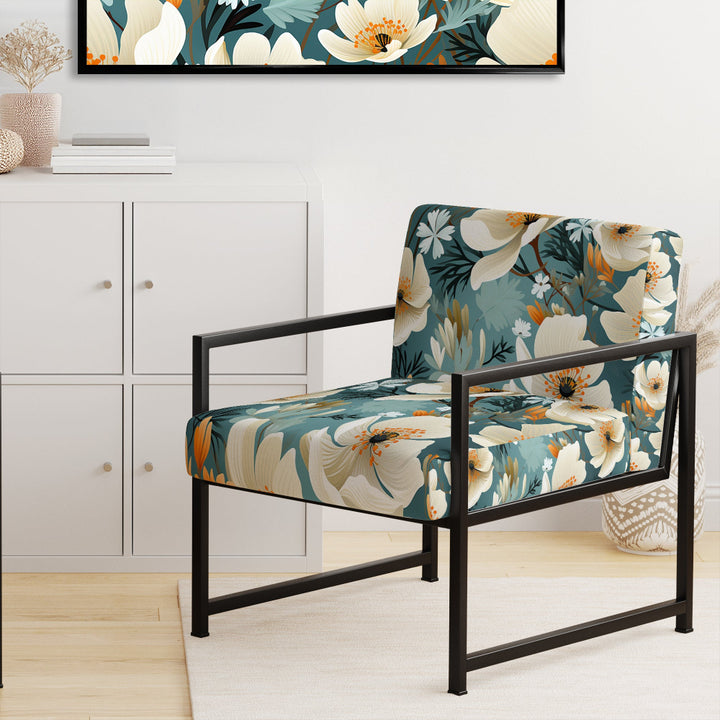 Ivory Coastal Blossoms Floral Pattern - Cottage Arm Chair