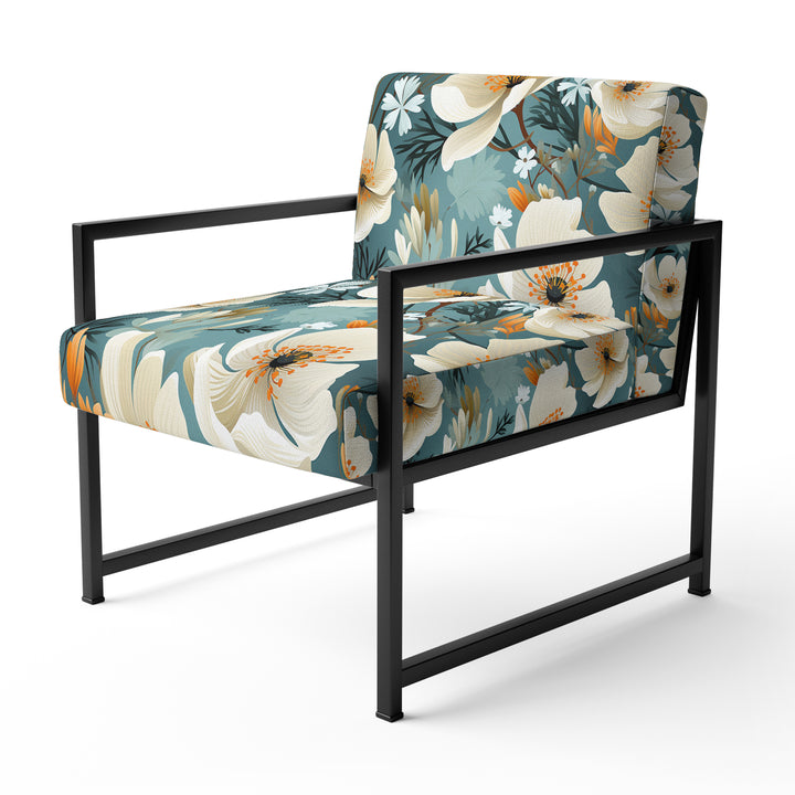 Ivory Coastal Blossoms Floral Pattern - Cottage Arm Chair