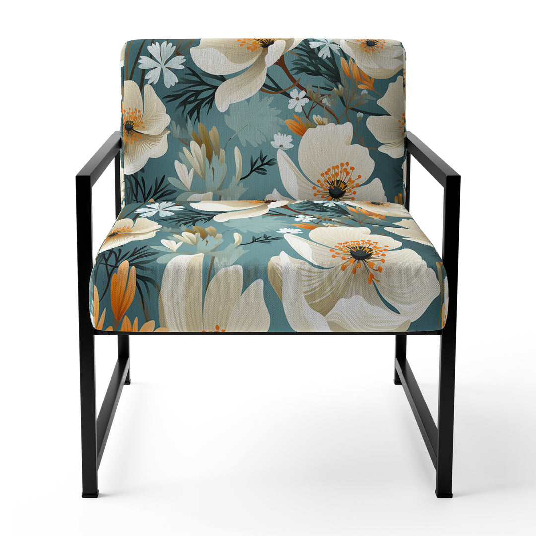 Ivory Coastal Blossoms Floral Pattern - Cottage Arm Chair