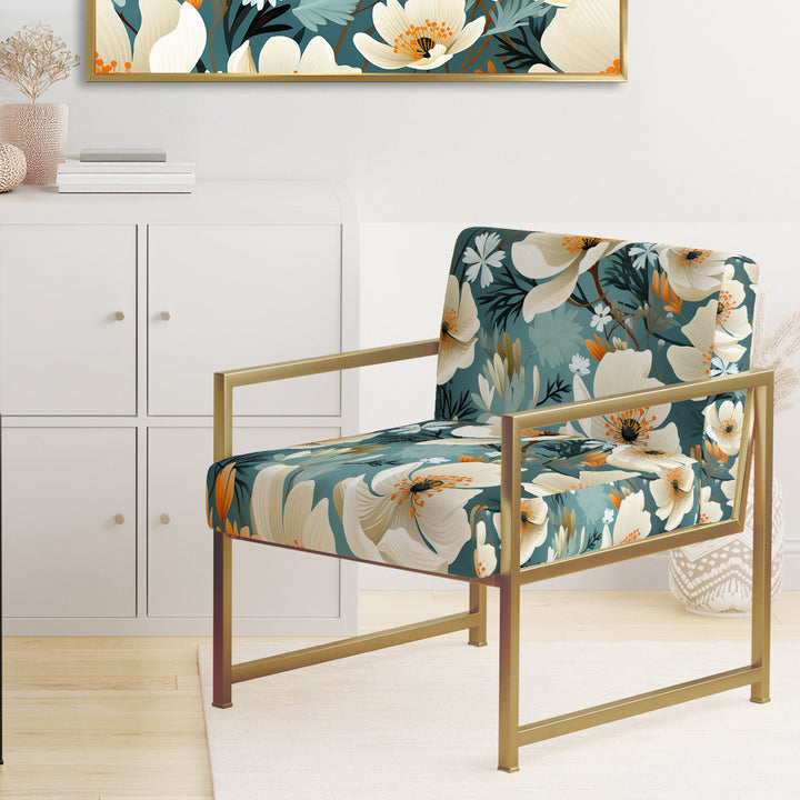 Ivory Coastal Blossoms Floral Pattern - Cottage Arm Chair