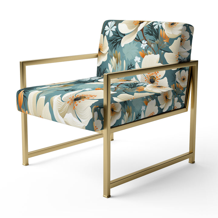 Ivory Coastal Blossoms Floral Pattern - Cottage Arm Chair