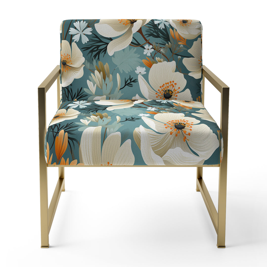Ivory Coastal Blossoms Floral Pattern - Cottage Arm Chair
