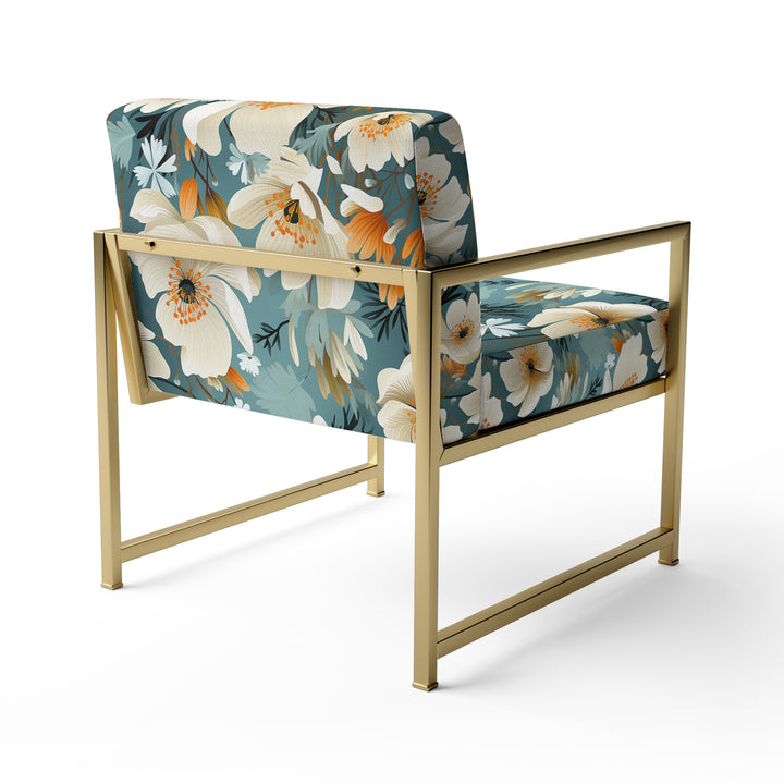 Ivory Coastal Blossoms Floral Pattern - Cottage Arm Chair