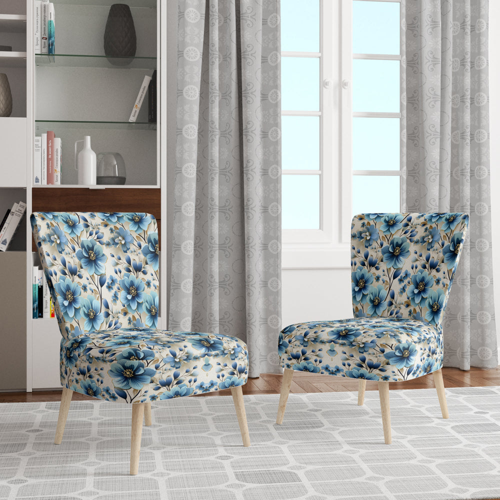 Blue Coastal Elegance Floral Pattern - Cottage Accent Side Chair