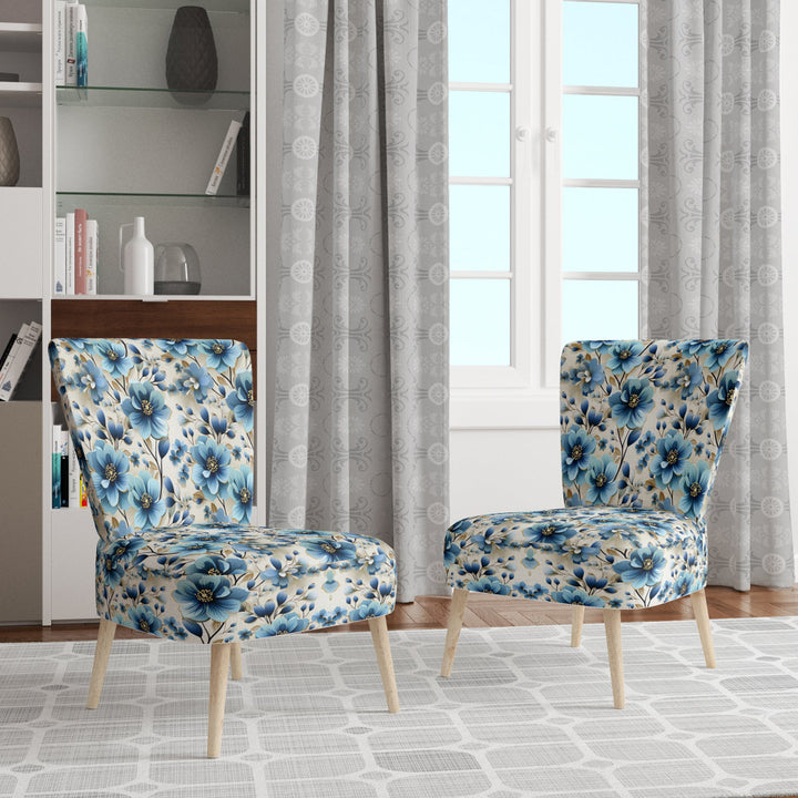 Blue Coastal Elegance Floral Pattern - Cottage Accent Side Chair