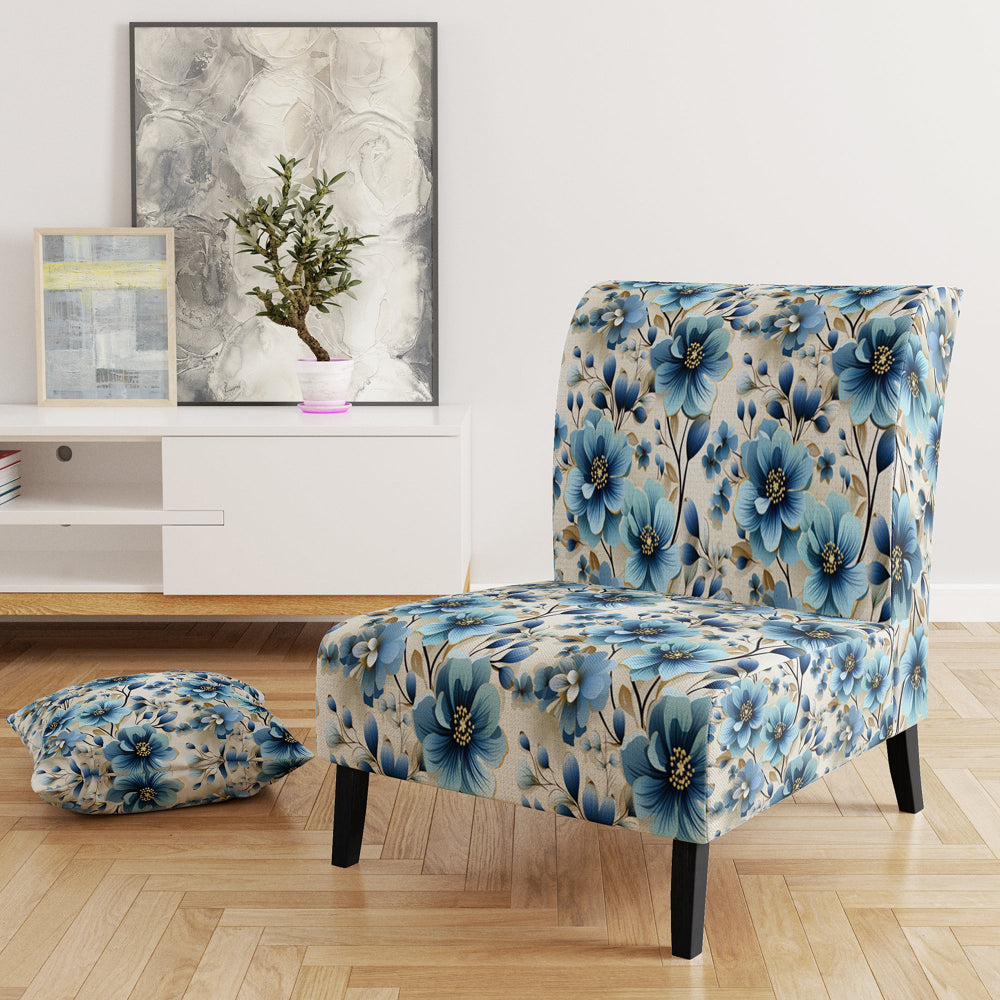 Blue Coastal Elegance Floral Pattern - Cottage Accent Side Chair