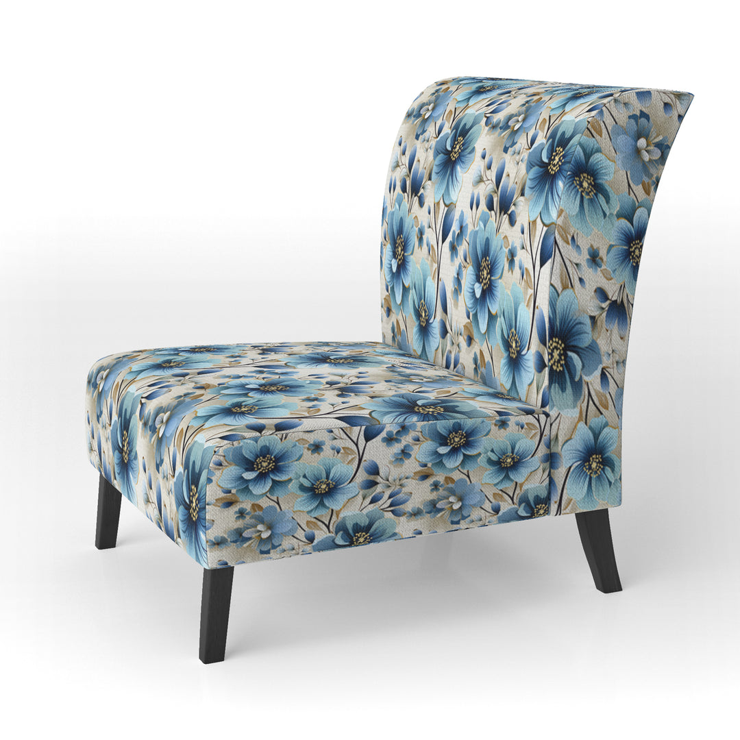 Blue Coastal Elegance Floral Pattern - Cottage Accent Side Chair