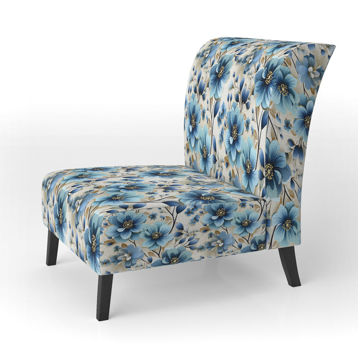 Blue Coastal Elegance Floral Pattern - Cottage Accent Side Chair