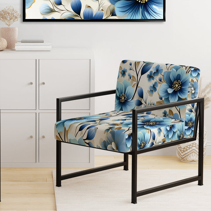 Blue Coastal Elegance Floral Pattern - Cottage Accent Side Chair