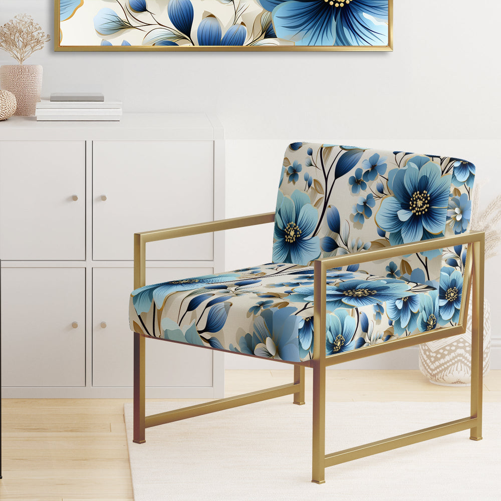 Blue Coastal Elegance Floral Pattern - Cottage Accent Side Chair