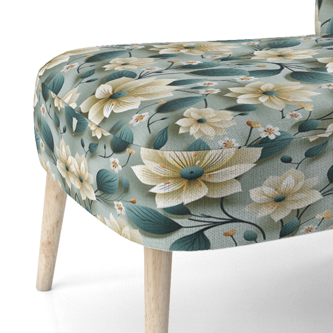Teal &amp; Ivory Coastal Elegance Floral Pattern - Upholstered Cottage Accent Chairs