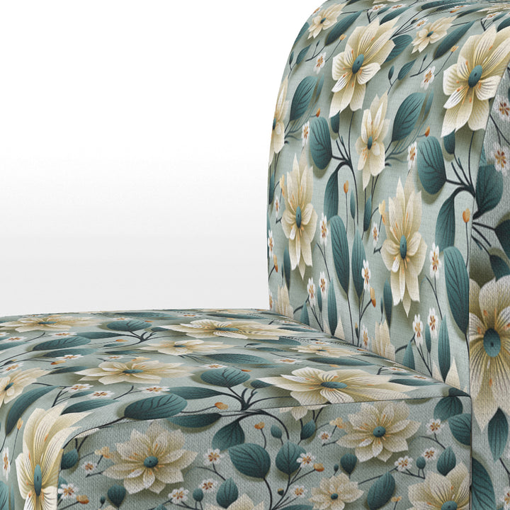 Teal &amp; Ivory Coastal Elegance Floral Pattern - Upholstered Cottage Accent Chairs