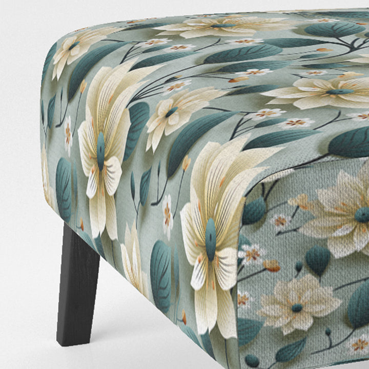 Teal &amp; Ivory Coastal Elegance Floral Pattern - Upholstered Cottage Accent Chairs