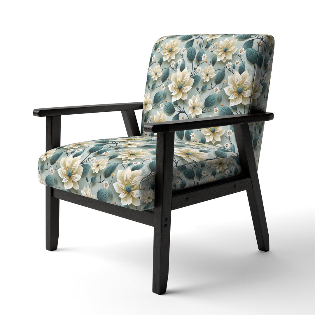 Teal &amp; Ivory Coastal Elegance Floral Pattern - Upholstered Cottage Accent Chairs