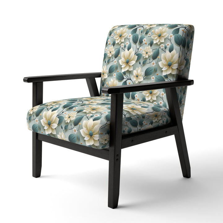 Teal &amp; Ivory Coastal Elegance Floral Pattern - Upholstered Cottage Accent Chairs