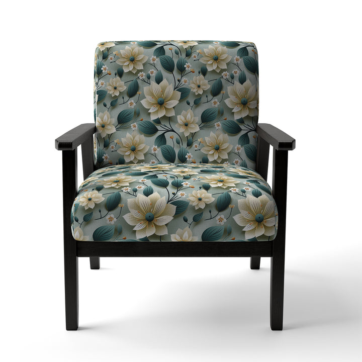 Teal &amp; Ivory Coastal Elegance Floral Pattern - Upholstered Cottage Accent Chairs