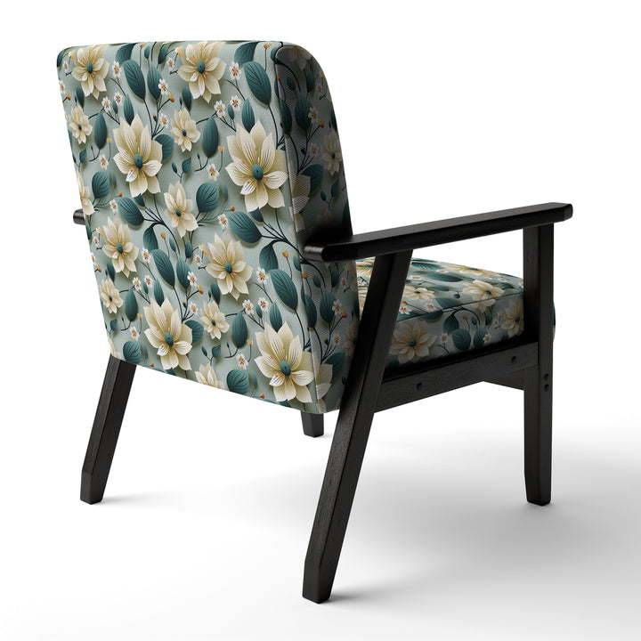 Teal &amp; Ivory Coastal Elegance Floral Pattern - Upholstered Cottage Accent Chairs