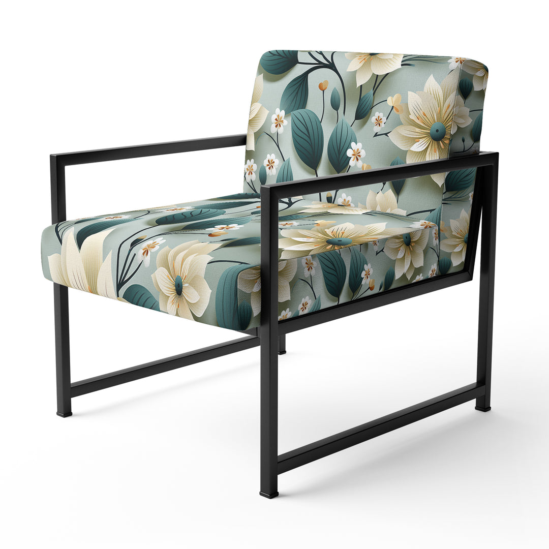 Teal &amp; Ivory Coastal Elegance Floral Pattern - Upholstered Cottage Accent Chairs