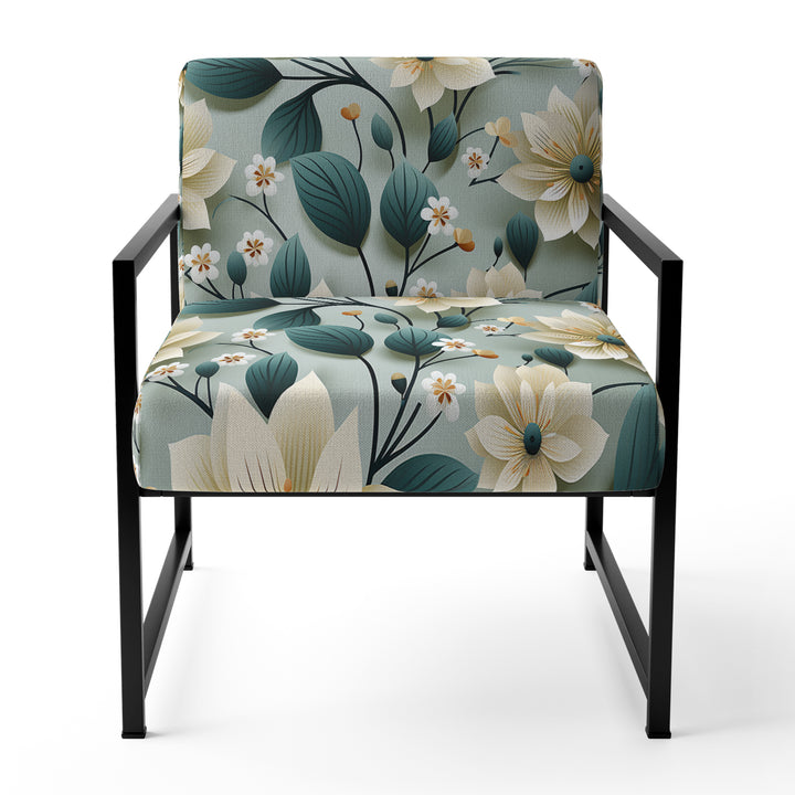 Teal &amp; Ivory Coastal Elegance Floral Pattern - Upholstered Cottage Accent Chairs